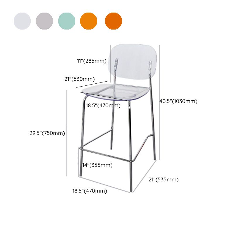 Taburete de barra de metal escandinavo taburete de bar de patio acrílico con base cromada