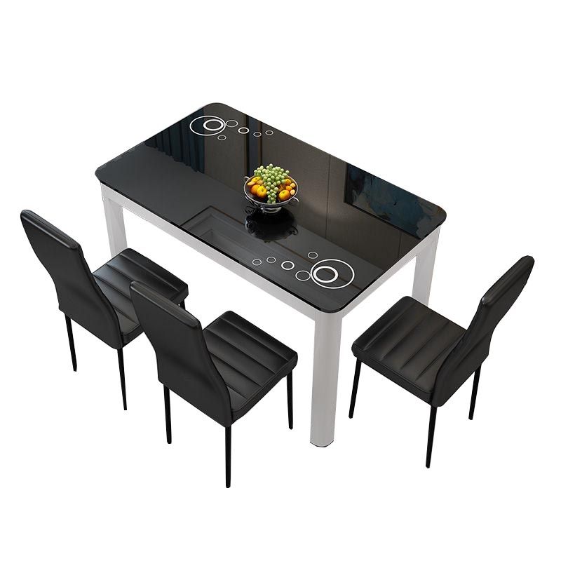Mesa de comedor de vidrio rectangular muebles modernos en blanco negro con 4 patas en acabado mate