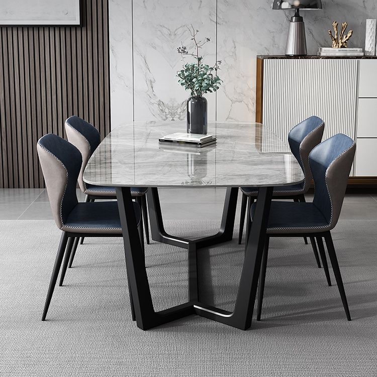 Industrial Gray Sintered Stone Top Dining Table Rectangle Shape Standard Dining Table for Kitchen Clearhalo ' dining_table' 'Dining Tables & Seating' 'Dining Tables' 'furn' 'furn_dining_table' 'Furniture' 'furniture_dining_table' 'Kitchen & Dining Furniture' 'kitchen&dining_furn' 'kitchen' 'kitchen_dining_table' 1200x1200_b08ff247-6ab7-448d-b6e3-8cb872d19a85