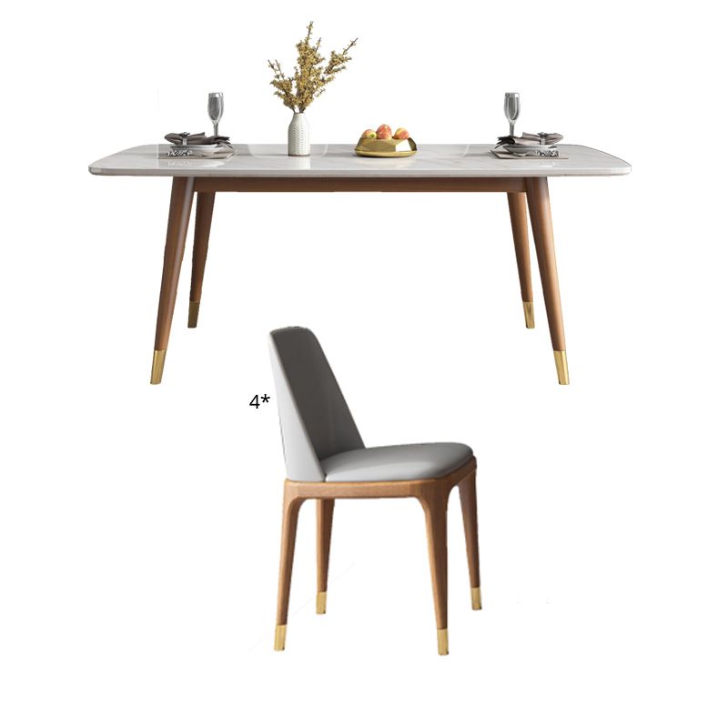 Nordic Ash White Rock Board Rectangular Dining Table Set with 4 Legs Base Clearhalo 'Dining Room Sets' 'Dining Tables & Seating' 'dining_room_set' 'furn' 'furn_dining_room_set' 'Furniture' 'furniture_dining_room_set' 'Kitchen & Dining Furniture' 'kitchen&dining_furn' 'kitchen' 1200x1200_b0924276-1b44-49ab-898f-f62cfc91bf87