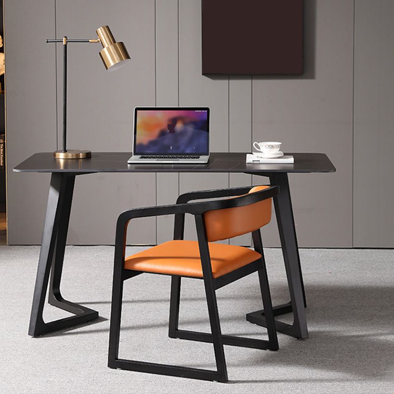 Black Rectangular Office Desk with Black Metal Base Modern Desk Clearhalo 'furn' 'furn_office_desk' 'Furniture' 'Office Desks' 'Office Furniture' 'office_desk' 1200x1200_b095f4b1-fc0b-47af-8309-784c70032f86