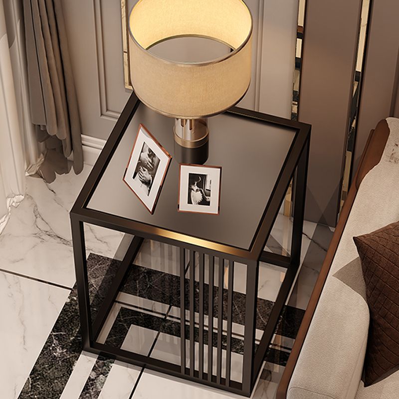 23.6" Tall Modern Square Glass Top Side Table Metal Frame End Table
