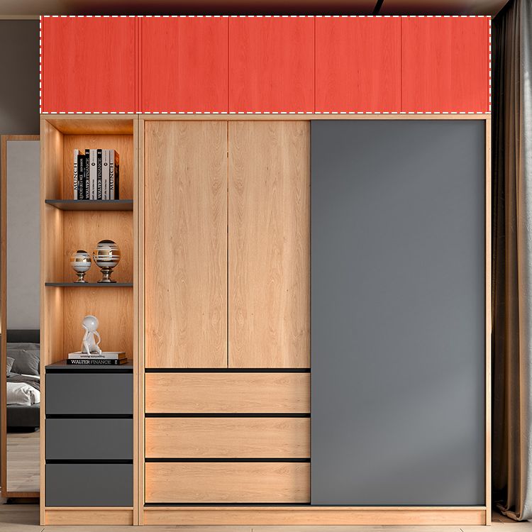 Engineered Wood Wardrobe Cabinet With Drawer Modern Wardrobe Armoire Clearhalo 'Armoires & Wardrobes' 'armoires_wardrobes' 'Bedroom Furniture' 'furn' 'furn_armoires_wardrobes' 'Furniture' 1200x1200_b0a03598-90e0-4644-921d-9b7755b81ea9