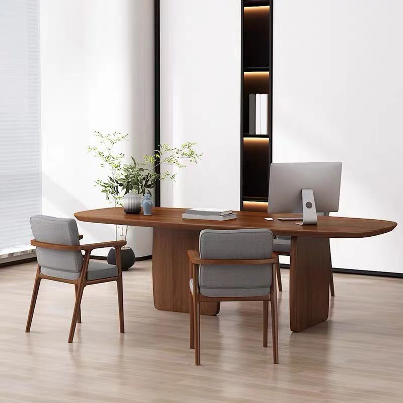 Modern Oval Office Desk Solid Wood Writing Desk for Home Office Clearhalo 'furn' 'furn_office_desk' 'Furniture' 'Office Desks' 'Office Furniture' 'office_desk' 1200x1200_b0a1bc96-8a55-4c1a-85b5-118c10f79cf5