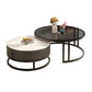 Table basse ronde avec plateau en verre, ensemble de 2 tables basses gigognes avec rangement