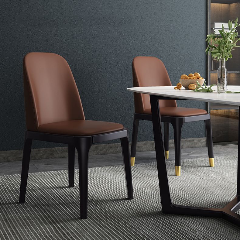 Industrial Style Dining Chair Faux Leather Side Chair with Wooden Legs for Home Clearhalo 'Dining Chairs' 'Dining Tables & Seating' 'dining_chair' 'furn' 'furn_dining_chair' 'Furniture' 'Kitchen & Dining Furniture' 1200x1200_b0a9f129-291f-408e-9528-d171f7ae69bf