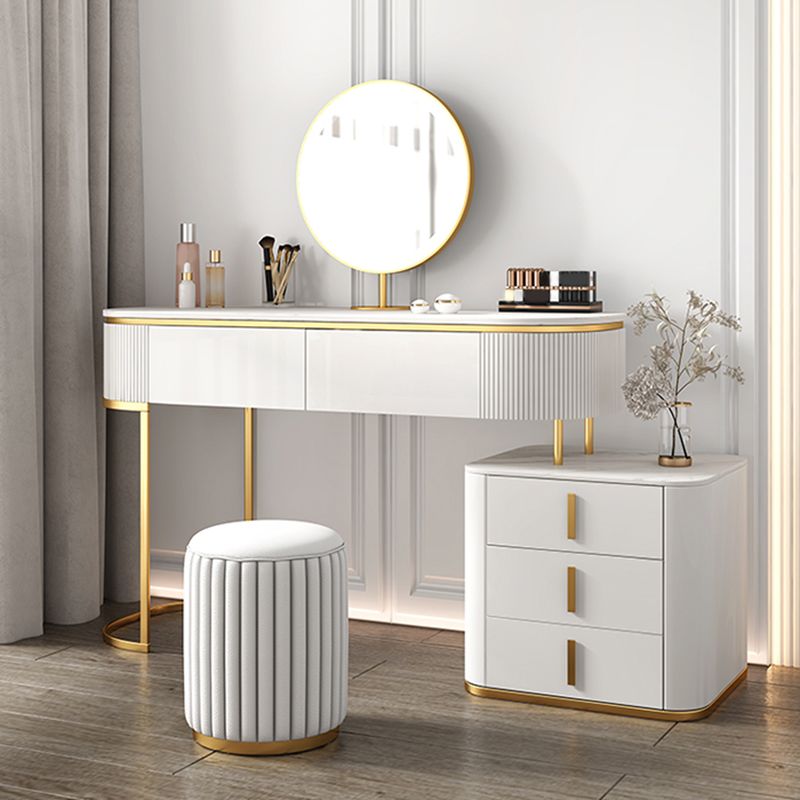 5 Drawers Vanity Set with Padded Stool 29.52" High Dresser in White Clearhalo 'Bedroom Furniture' 'furn' 'furn_makeup_vanities' 'Furniture' 'Makeup Vanities' 'makeup_vanities' 1200x1200_b0af7f2d-effa-4d09-b40d-ea593bebe64f