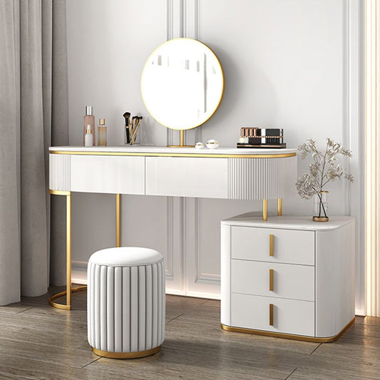 5 Drawers Vanity Set with Padded Stool 29.52" High Dresser in White Clearhalo 'Bedroom Furniture' 'furn' 'furn_makeup_vanities' 'Furniture' 'Makeup Vanities' 'makeup_vanities' 1200x1200_b0af7f2d-effa-4d09-b40d-ea593bebe64f