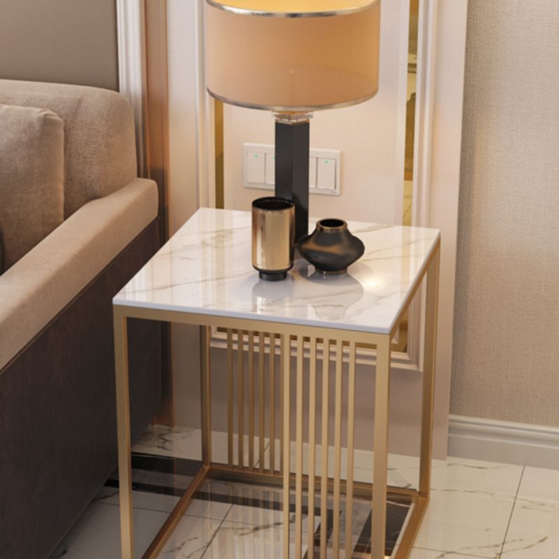 モダンスクエアスレートトップサイドテーブル19.68 "背の高いスチールフレームエンドテーブル