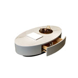 Table basse de base de piédestal noir glam avec un dessus en ardoise et un tiroir