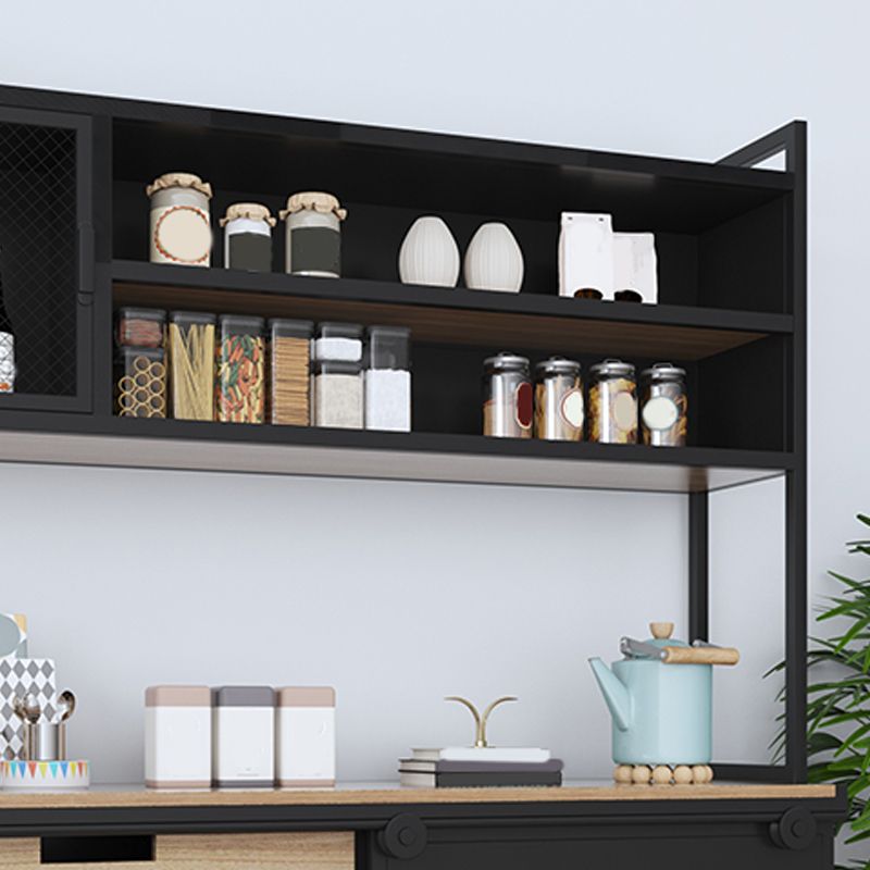 Server da pranzo in legno ingegnerizzato marrone e nero Server in legno ingegnerizzato con porta scorrevole