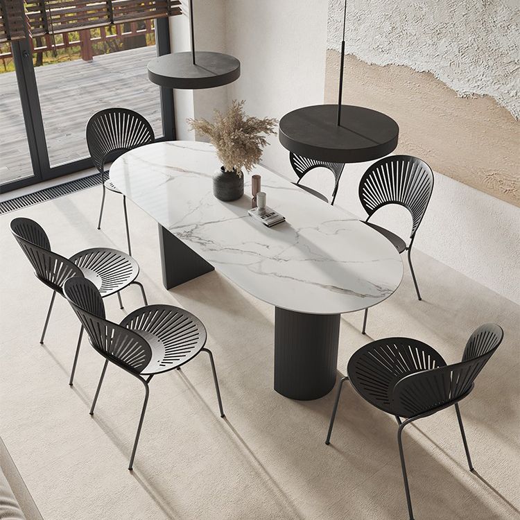 Sintered Stone Double Pedestal Table Simplicity Dining Table Oval for Home Clearhalo ' dining_table' 'Dining Tables & Seating' 'Dining Tables' 'furn' 'furn_dining_table' 'Furniture' 'furniture_dining_table' 'Kitchen & Dining Furniture' 'kitchen&dining_furn' 'kitchen' 'kitchen_dining_table' 1200x1200_b0b49197-99a3-4032-892a-f8d9ea7e14fc