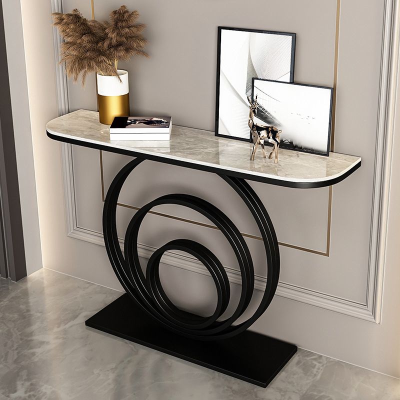 12 Inch Wide Modern Accent Table Half Moon Metal Console Table for Hall
