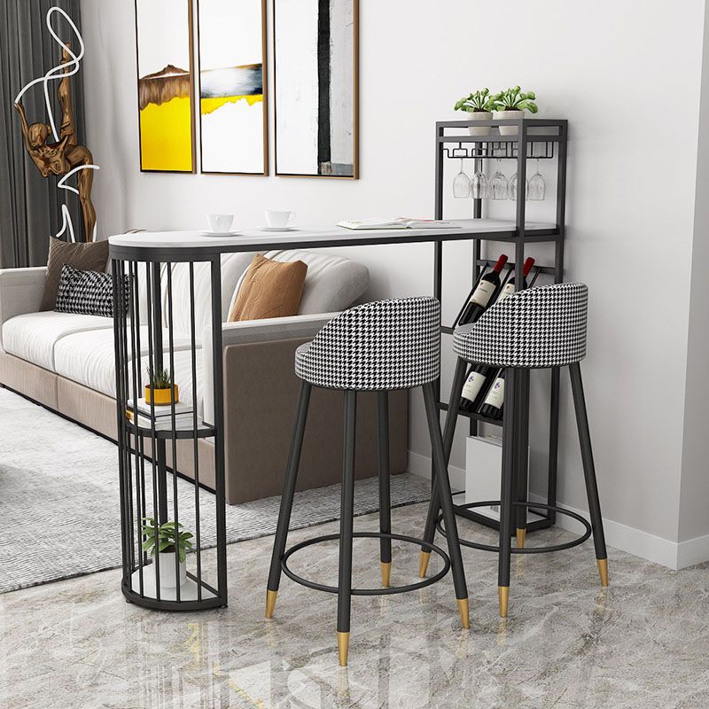 Glam Stone Indoor Bar Dining Table Iron Double Pedestal Bistro Table with Shelve Clearhalo 'Bar Furniture' 'Bar Tables' 'bar_tables' 'furn' 'furn_bar_tables' 'Furniture' 'furniture_bar_tables' 'Kitchen & Dining Furniture' 'kitchen&dining_furn' 'kitchen' 1200x1200_b0ba19b4-8f0c-4fc4-a1ce-5ebd618a4d90