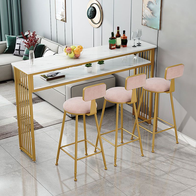 Rectangle Bar Pub Table Set 1/3/4/5 Pcs Metal and Wood Bar Table and Upholstered Stools Clearhalo 'Bar Furniture' 'furn' 'furn_home_bar_bar_sets' 'Furniture' 'Home Bars & Bar Sets' 'home_bar_bar_sets' 'Kitchen & Dining Furniture' 1200x1200_b0bffe9e-20f1-4339-9238-b1f46310ddf7