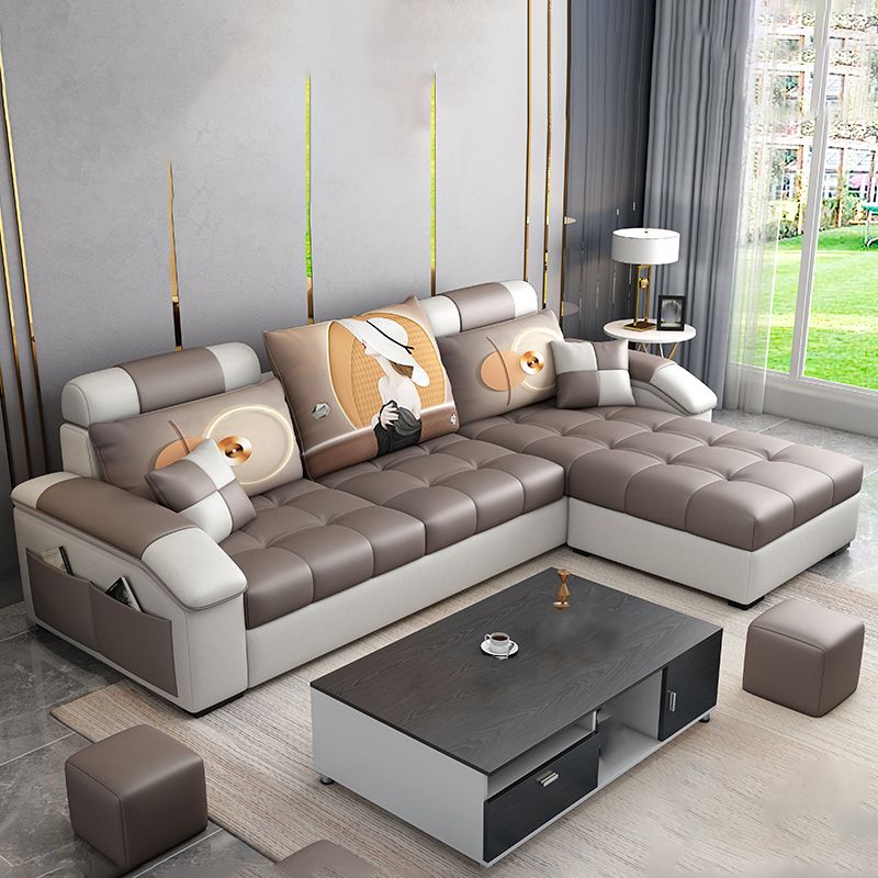 Slipcovered Pillowed Back Cushions Tufted Sectional Sofa Set with Storage Clearhalo 'Furniture' 'furniture_sectionals' 'kitchen' 'kitchen_sectionals' 'Living Room Furniture' 'Sectionals' 1200x1200_b0c04c37-5649-4904-a0af-b57790a85e90