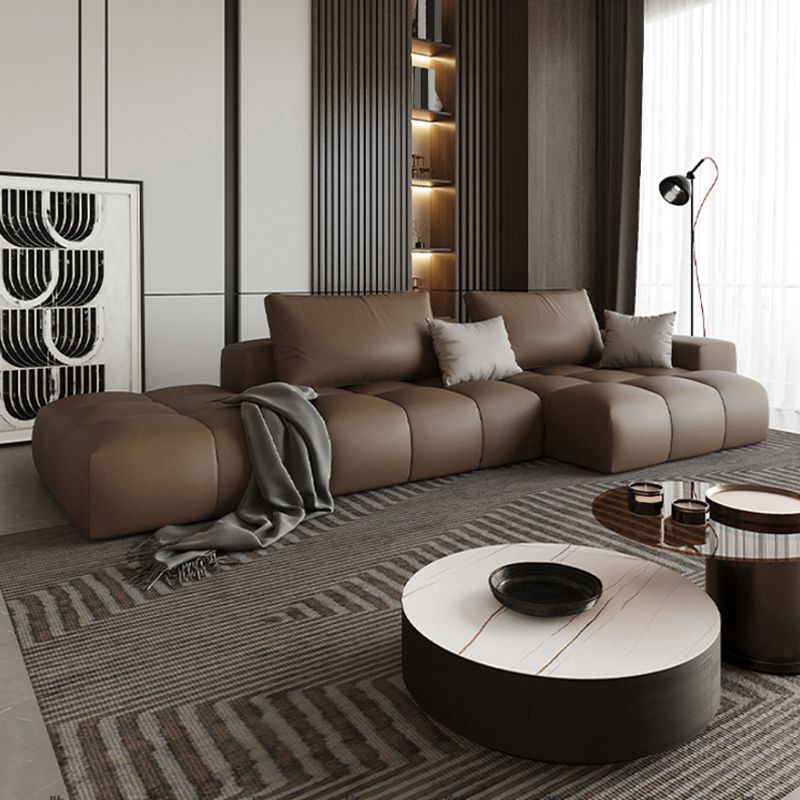 Dark Brown Faux Leather Sectional Stain-Resistant One Arm Sectional for Living Room Clearhalo 'furn' 'furn_sectionals' 'Furniture' 'Living Room Furniture' 'Sectionals' 1200x1200_b0c129c3-80e8-4188-823b-4a931e6846fb