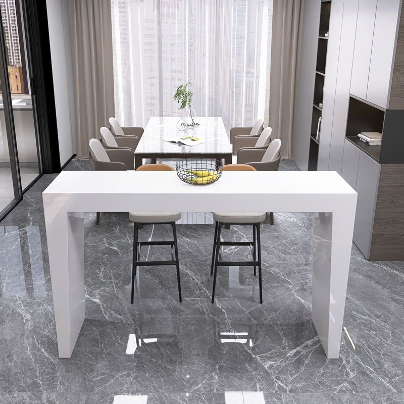 Contemporary Style Bar Table White Wood Bar Dining Table with Double Pedestal Base Clearhalo 'Bar Furniture' 'Bar Tables' 'bar_tables' 'furn' 'furn_bar_tables' 'Furniture' 'Kitchen & Dining Furniture' 1200x1200_b0c16d0b-2079-4b93-bf51-3c874efab8a3