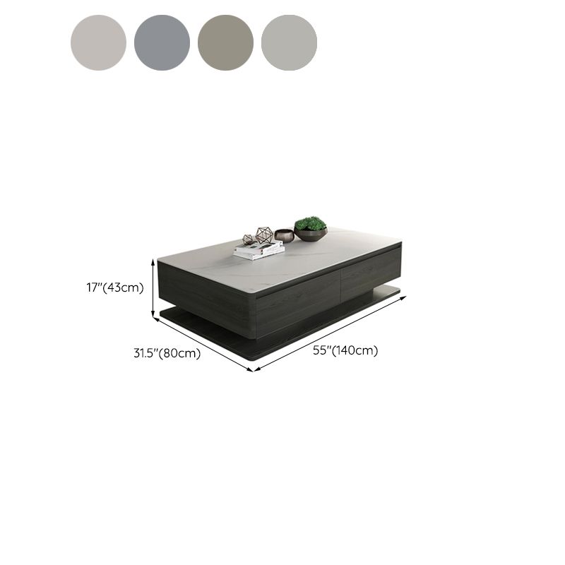 Tavolino da caffè rettangolare di pietra rettangolare contemporanea 16,9 "tavolo da cocktail a blocco H con 4 cassetti