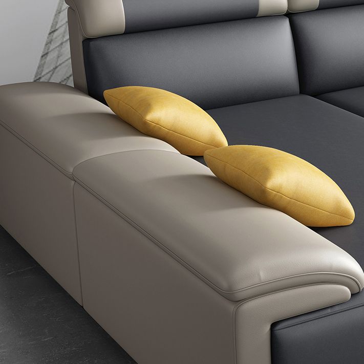 Contemporary Grey Sectional Sofa with Pillow Top Arm in Faux Leather Clearhalo 'furn' 'furn_sectionals' 'Furniture' 'Living Room Furniture' 'Sectionals' 1200x1200_b0c44413-5e71-4110-a41e-82702c392298