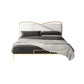 Luxurious Standard Bed in Gold Upholstered Low Profile Metal Bed