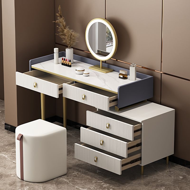 5 cassetti Vanity da tavolo da trucco in pietra per donne, 17,12 "d x 30.31" H, bianco/blu