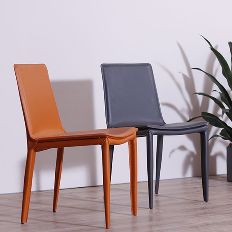 Contemporary Metal Dining Room Chair Armless Leather Side Chair