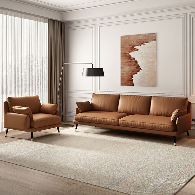 Modern Pillow Top Arm Settee Furniture with Pillows Dark Brown Sofa and Chaise Clearhalo 'furn' 'furn_sectionals' 'Furniture' 'furniture_sectionals' 'kitchen' 'kitchen_sectionals' 'Living Room Furniture' 'Sectionals' 1200x1200_b0cc5bda-e6b1-43e3-94fe-5ad605a0e822