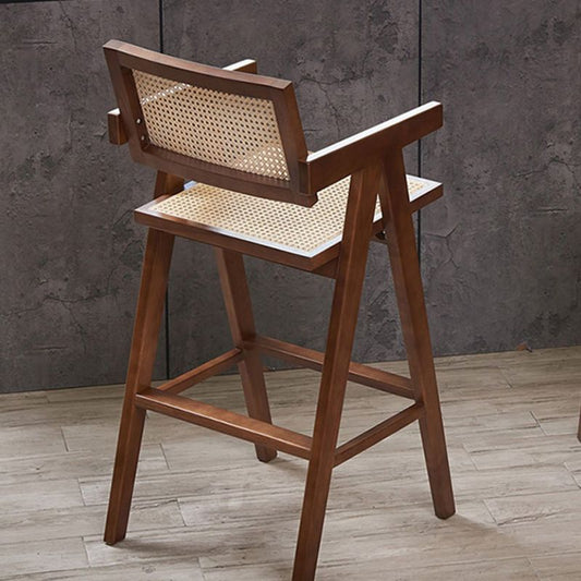 Contemporary Style Low Back Solid Wood Armed Bar Stool for Home