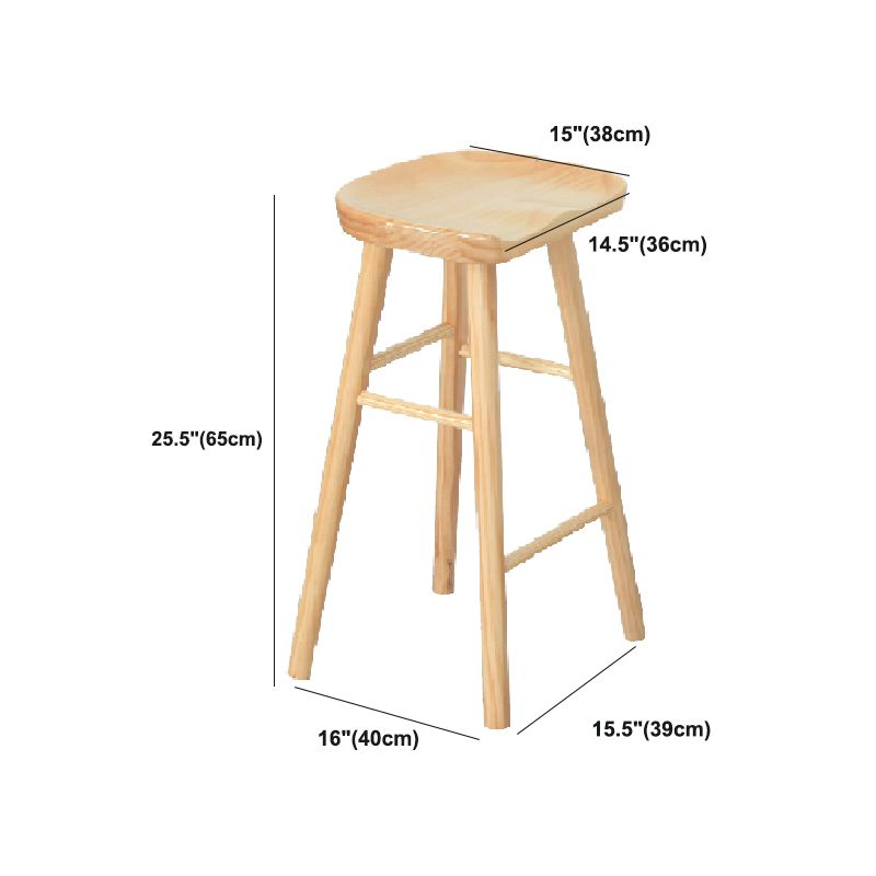 Modern Armless Backless Counter Stool Pine Wood Bar Stool with Pedal