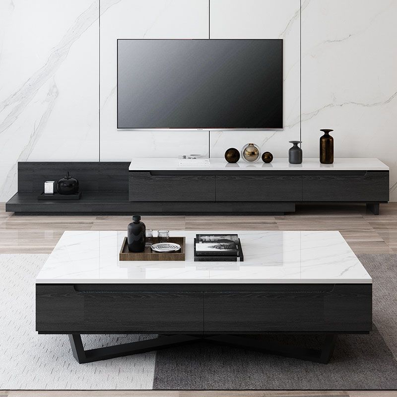 TV-Ständer im zeitgenössischen Stil, graue TV-Konsole mit Schubladen für das Wohnzimmer