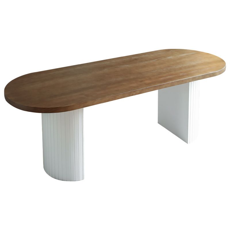 Pine Solid Wood Dining Table Oval Dining Table with Double Pedestal