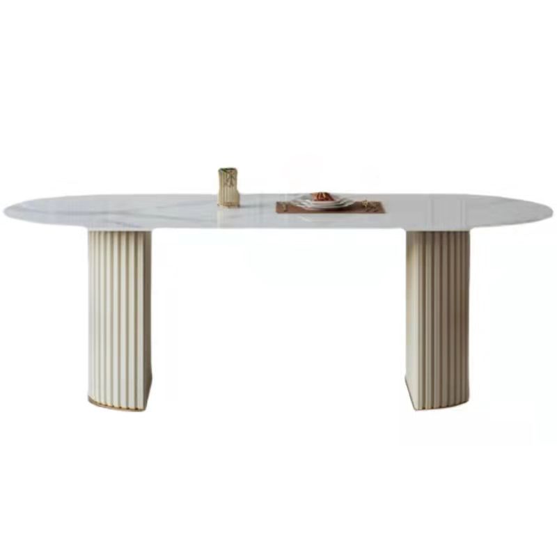 Traditional Luxury Oval Dining Table Sintered Stone Table with Double Pedestal Base Clearhalo ' dining_table' 'Dining Tables & Seating' 'Dining Tables' 'furn' 'furn_dining_table' 'Furniture' 'furniture_dining_table' 'Kitchen & Dining Furniture' 'kitchen&dining_furn' 'kitchen' 'kitchen_dining_table' 1200x1200_b0d72eac-a7a2-40ba-bc10-040e09901d46