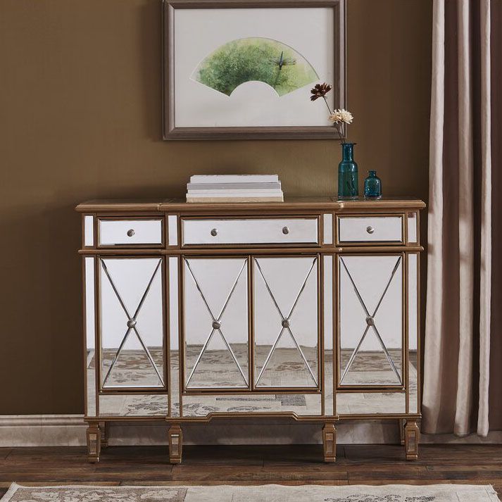 Acabado espejo aparador de madera de imitación glamour buffet de comedor con gabinetes y cajones