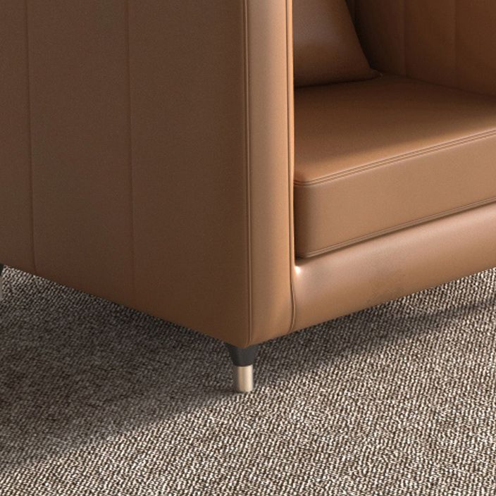 Genuine Leather Tuxedo Arm Sofa 33.46" Wide Contemporary Sofa, Brown Clearhalo 'furn' 'furn_sofas' 'Furniture' 'Living Room Furniture' 'Sofa' 'sofas' 1200x1200_b0d8299d-8831-4307-a551-d6e844d17a08