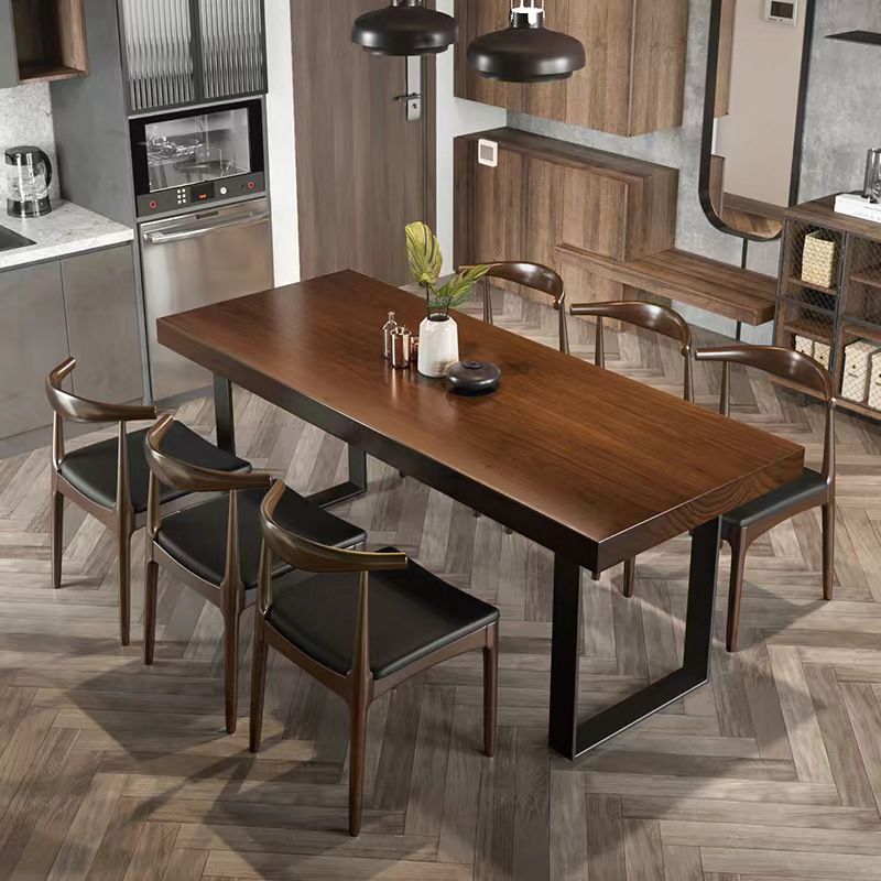 Brown Solid Wood Top Table Rectangle Black Iron Sled Base Dining Table Clearhalo 'Dining Tables & Seating' 'Dining Tables' 'dining_table' 'furn' 'furn_dining_table' 'Furniture' 'Kitchen & Dining Furniture' 1200x1200_b0d9dcdb-6b0a-4aae-9a44-e4ee0000e04b