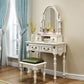 Scrivania di vanità a specchio avorio con 4 cassetti in legno vittoriano
