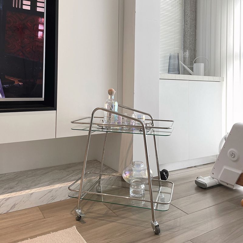 Modern Glass End Slide Table 2-Tier Corner Table with Storage