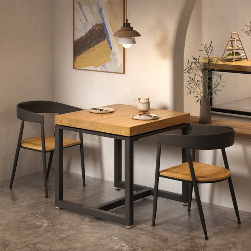Metal Industrial Square Dining Table Pine Solid Wood Top Table with Trestle Base Clearhalo 'Dining Tables & Seating' 'Dining Tables' 'dining_table' 'furn' 'furn_dining_table' 'Furniture' 'Kitchen & Dining Furniture' 1200x1200_b0e5791e-33e1-4d0a-8a29-ea3373349f2a