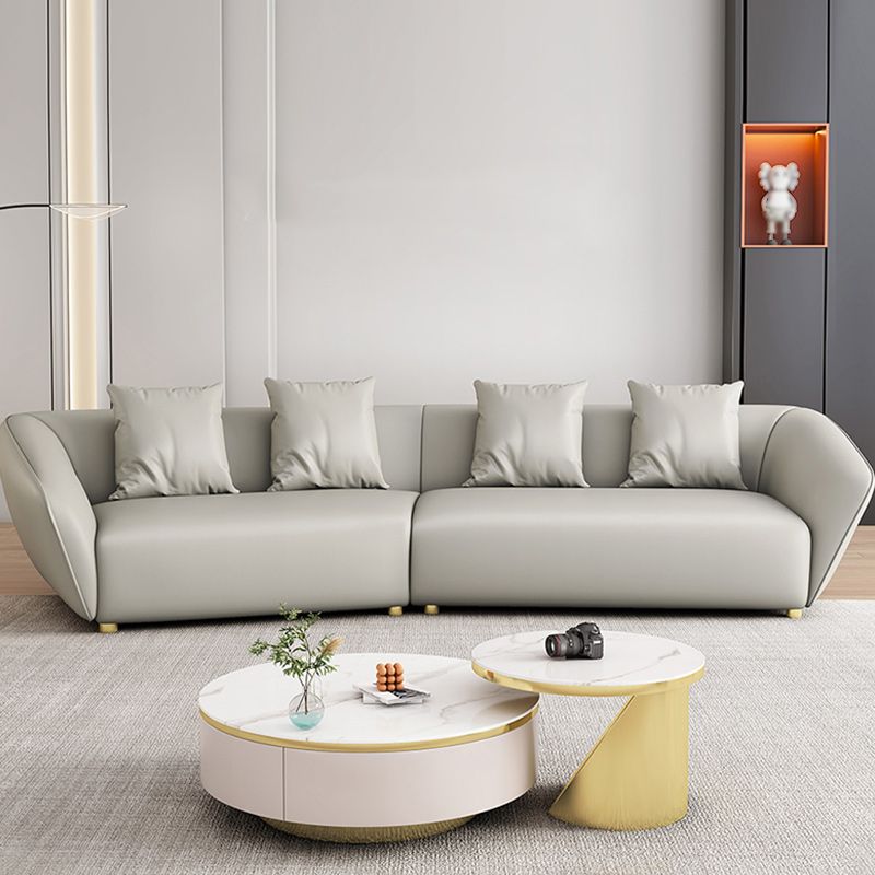 Glam Sloped Arm Sofa with Pillows Genuine Leather Sofa in Gray Clearhalo 'furn' 'furn_sectionals' 'Furniture' 'Living Room Furniture' 'Sectionals' 1200x1200_b0e65022-f637-4949-b19e-ba2aff6c7138