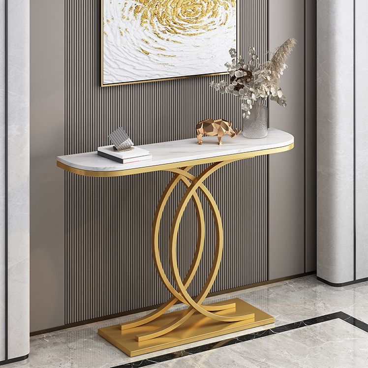 12 inch Wide Accent Table Glam style Stone Half Moon Console Table for Hall