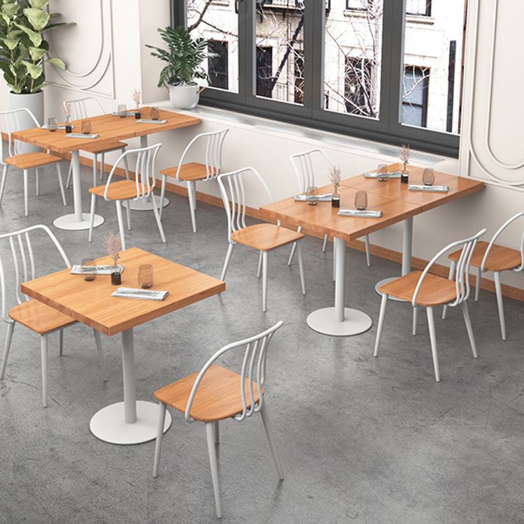 Metal Industrial Square Table Pine Solid Wood Top Table with Pedestal Base