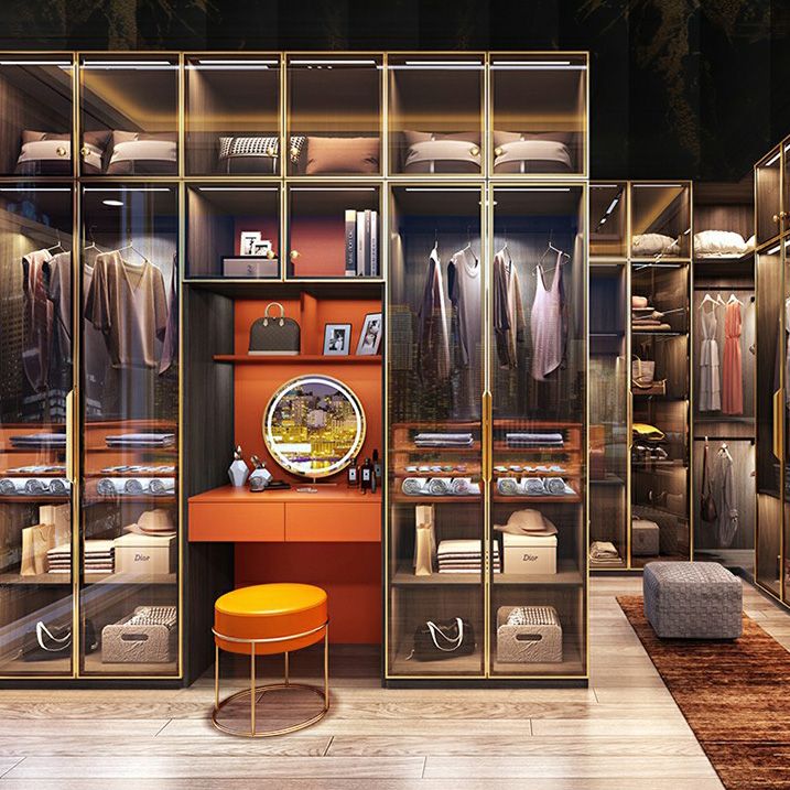 Modern Black Wardrobe for Home Mirrored Finish Cabinet with Glass Doors Clearhalo 'Armoires & Wardrobes' 'armoires_wardrobes' 'Bedroom Furniture' 'furn' 'furn_armoires_wardrobes' 'Furniture' 1200x1200_b0ecccbd-09b5-4560-b123-a03798429fd3