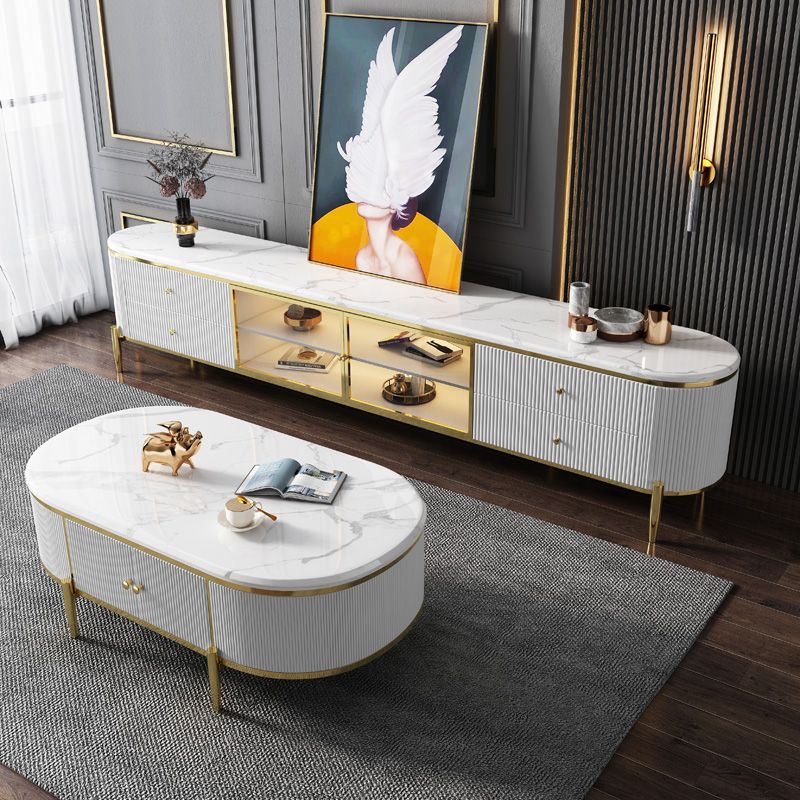 Console TV contemporanea con portaoggetti, supporto TV per console multimediale a 4 cassetti