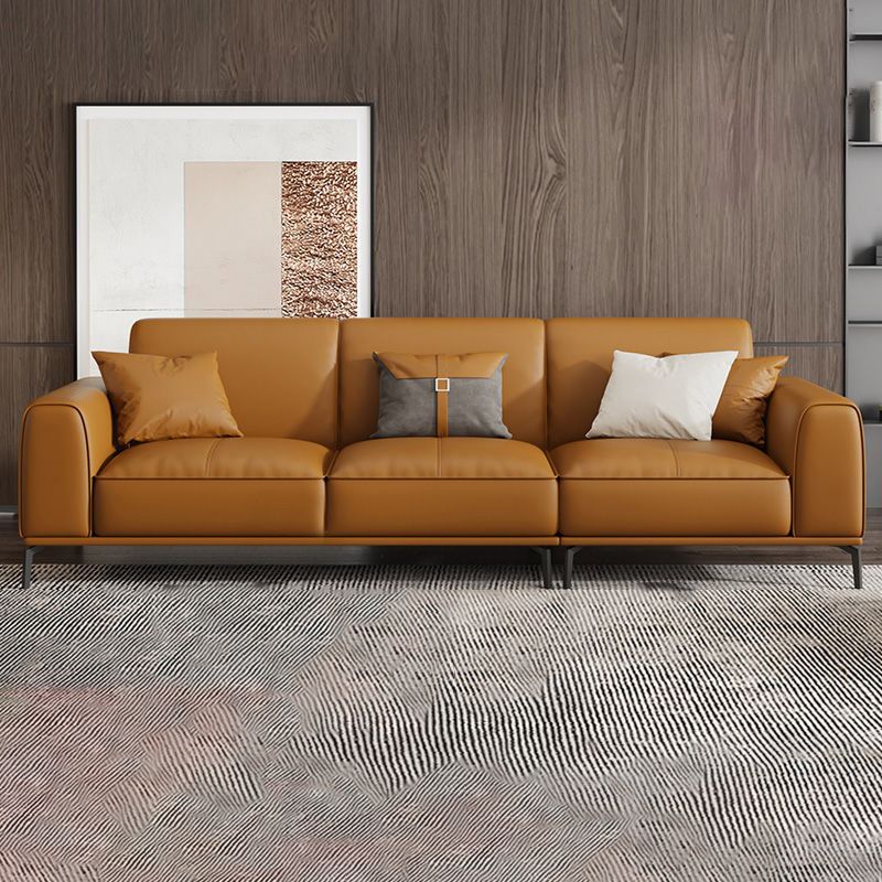 Tan Genuine Leather Sectional/Sofa Square Arm Sectional for Apartment