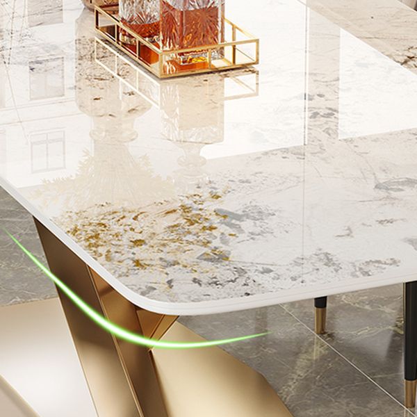 Luxury Sintered Stone Dining Table Rectangle White Top Table with Metal Pedestal Clearhalo ' dining_table' 'Dining Tables & Seating' 'Dining Tables' 'furn' 'furn_dining_table' 'Furniture' 'furniture_dining_table' 'Kitchen & Dining Furniture' 'kitchen&dining_furn' 'kitchen' 'kitchen_dining_table' 1200x1200_b0ef174b-e3b3-4a63-b242-090fe0de842c