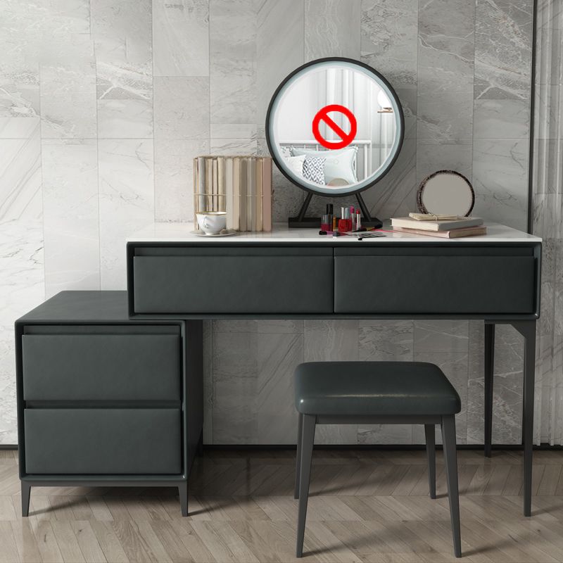 Contemporary 4 Drawers Stone Dresser, 31.5" High Vanity Set with Stool