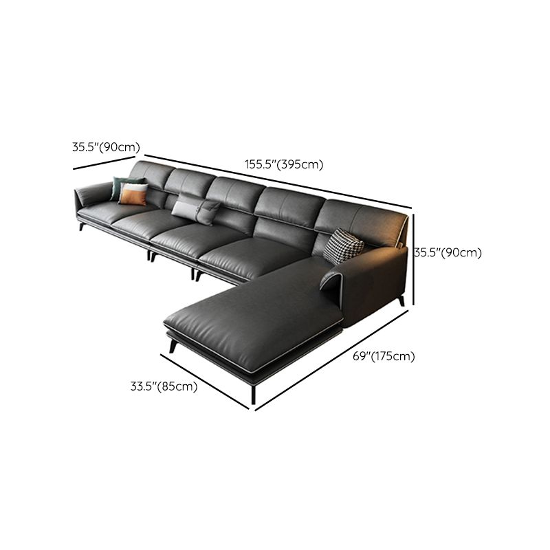 35"H Contemporary Sectional Sofa Leather Grey Stationary Sectionals Clearhalo 'furn' 'furn_sectionals' 'Furniture' 'Living Room Furniture' 'Sectionals' 1200x1200_b0f18f53-0bf9-4c3a-bdf8-366df9a87779