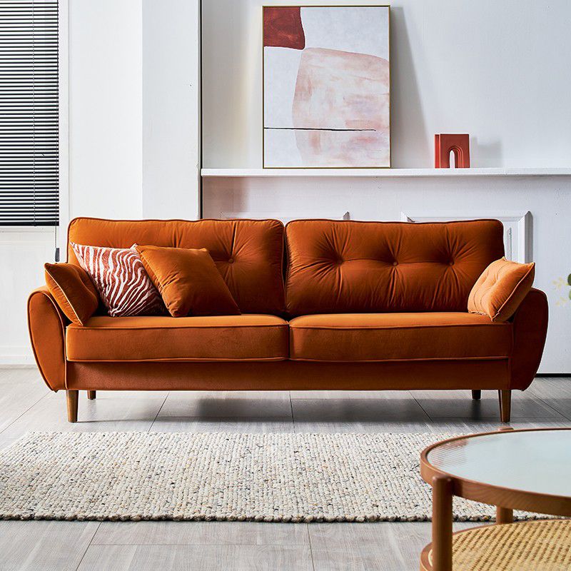 Contemporary Pillow Top Arm Sofa Loose Back Velvet Couch for Living Room Clearhalo 'furn' 'furn_sofas' 'Furniture' 'furniture_sofas' 'Living Room Furniture' 'Sofa' 'sofas' 1200x1200_b0f1ef3a-8cfa-4914-ae2b-6908d0cd04a4