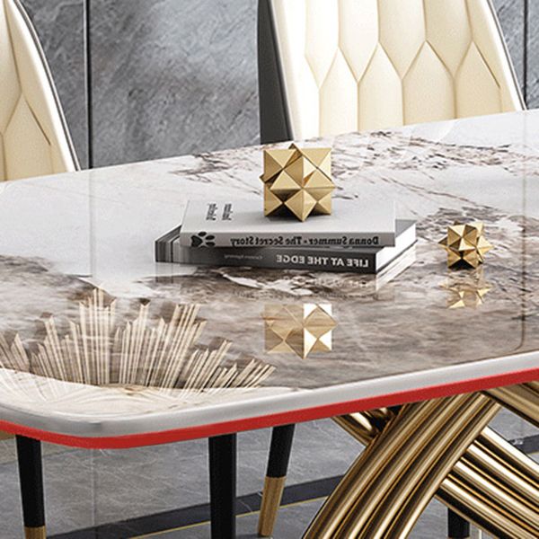 Mesa de comedor estilo Glam, mesa rectangular de piedra sinterizada con patas de metal para el hogar